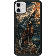 Coque iPhone 11 - Silicone rigide noir Linocut Aigle Royal