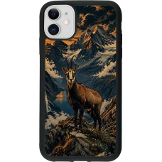 Coque iPhone 11 - Silicone rigide noir Linocut Chamois
