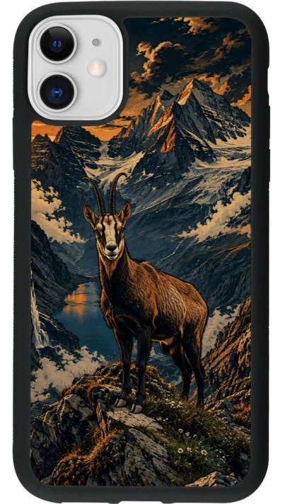 Coque iPhone 11 - Silicone rigide noir Linocut Chamois