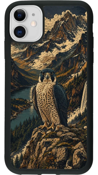 Coque iPhone 11 - Silicone rigide noir Linocut Faucun pèlerin