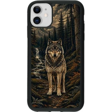 Coque iPhone 11 - Silicone rigide noir Linocut Loup