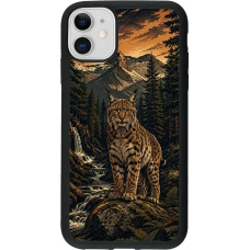 Coque iPhone 11 - Silicone rigide noir Linocut Lynx