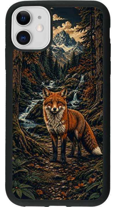 Coque iPhone 11 - Silicone rigide noir Linocut Renard