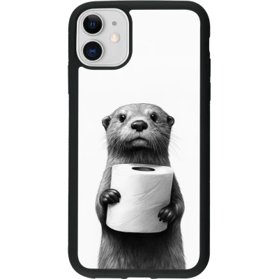 Coque iPhone 11 - Silicone rigide noir Loutre papier de toilette