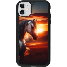 Coque iPhone 11 - Silicone rigide noir Majestic Sunset Horse