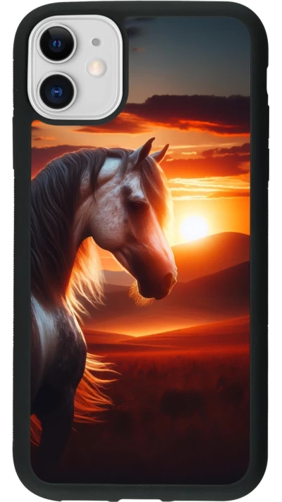 Coque iPhone 11 - Silicone rigide noir Majestic Sunset Horse