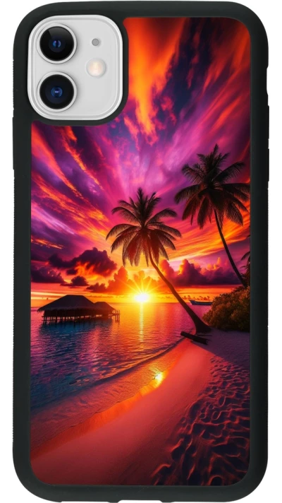 Coque iPhone 11 - Silicone rigide noir Maldives Dusk Bliss