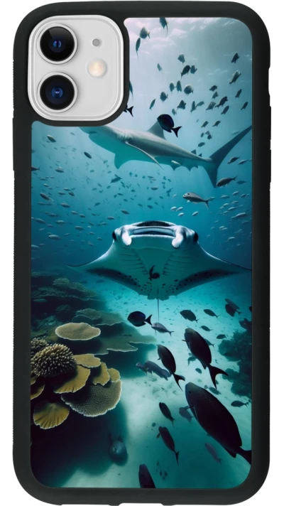 Coque iPhone 11 - Silicone rigide noir Manta Lagon Nettoyage