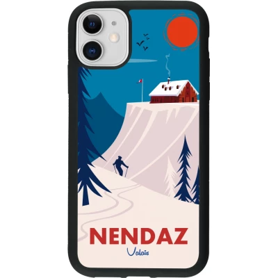 Coque iPhone 11 - Silicone rigide noir Nendaz Cabane Ski