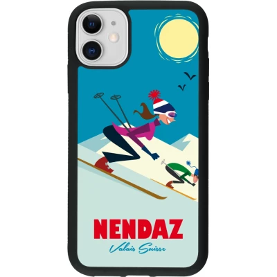 Coque iPhone 11 - Silicone rigide noir Nendaz Ski Downhill
