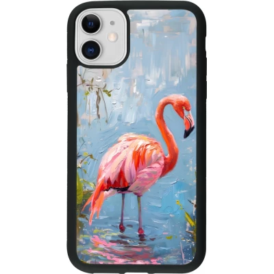 Coque iPhone 11 - Silicone rigide noir Paint Flamingo