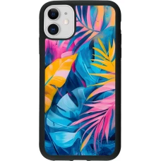 Coque iPhone 11 - Silicone rigide noir Palms Blue