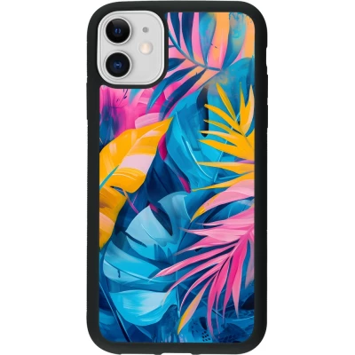 Coque iPhone 11 - Silicone rigide noir Palms Blue