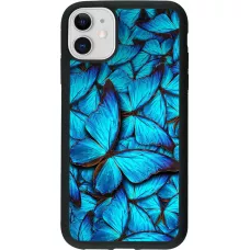 Hülle iPhone 11 - Silikon schwarz Papillon - Bleu