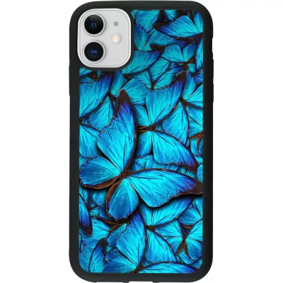 Hülle iPhone 11 - Silikon schwarz Papillon - Bleu