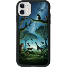 Coque iPhone 11 - Silicone rigide noir Paradis des animaux exotiques