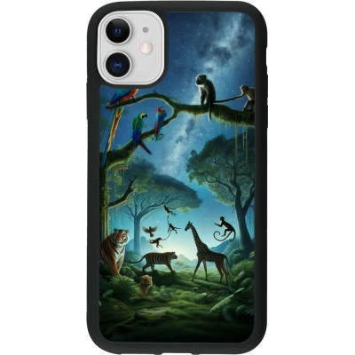 Coque iPhone 11 - Silicone rigide noir Paradis des animaux exotiques