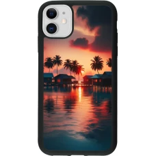 Coque iPhone 11 - Silicone rigide noir Paradis Maldives