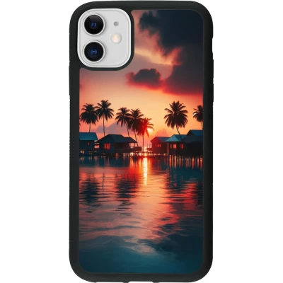 Coque iPhone 11 - Silicone rigide noir Paradis Maldives