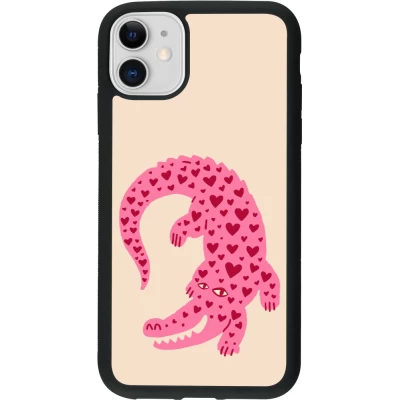 Coque iPhone 11 - Silicone rigide noir Pink crocodile 2026