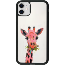 Coque iPhone 11 - Silicone rigide noir Pink Girafe Paint