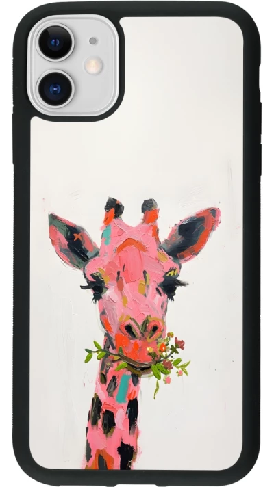 Coque iPhone 11 - Silicone rigide noir Pink Girafe Paint
