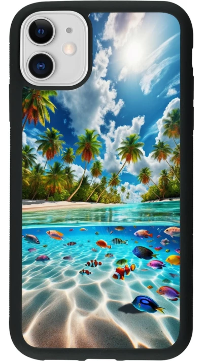 Coque iPhone 11 - Silicone rigide noir Plage Paradis