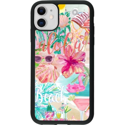 Coque iPhone 11 - Silicone rigide noir Preppy Collage Aloha