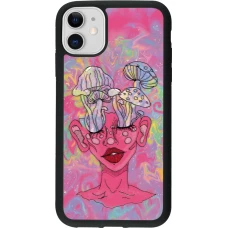 Coque iPhone 11 - Silicone rigide noir Psychedelic pink mushroom