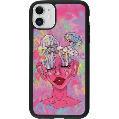 Coque iPhone 11 - Silicone rigide noir Psychedelic pink mushroom