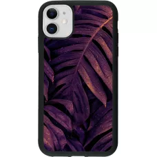 Coque iPhone 11 - Silicone rigide noir Purple Light Leaves