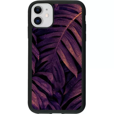 Coque iPhone 11 - Silicone rigide noir Purple Light Leaves