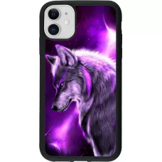 Coque iPhone 11 - Silicone rigide noir Purple Sky Wolf