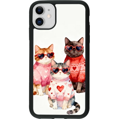 Coque iPhone 11 - Silicone rigide noir Saint Valentines Day 26 Cat Love
