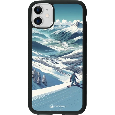 Coque iPhone 11 - Silicone rigide noir Snowboarder Montagne