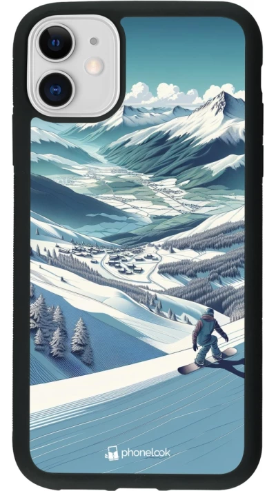 Coque iPhone 11 - Silicone rigide noir Snowboarder Montagne