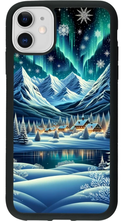 Coque iPhone 11 - Silicone rigide noir Snowy Mountain Village Lake night