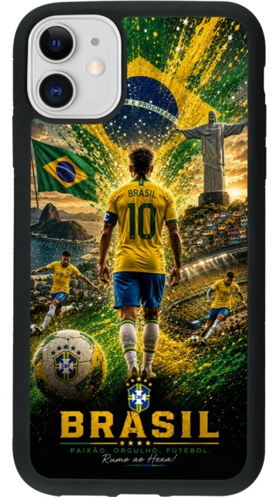 iPhone 11 Case Hülle - Silikon schwarz Fussball Brasilien splash 2026