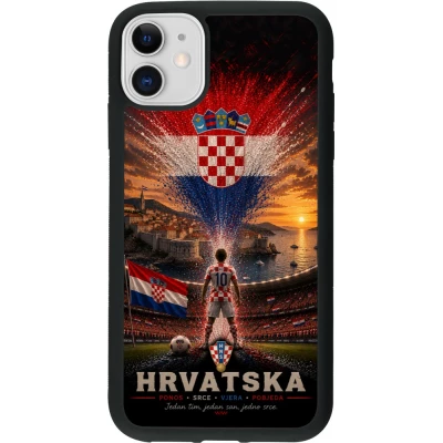 Coque iPhone 11 - Silicone rigide noir Football Croatie splash 2026