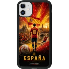 Coque iPhone 11 - Silicone rigide noir Football Espagne splash 2026
