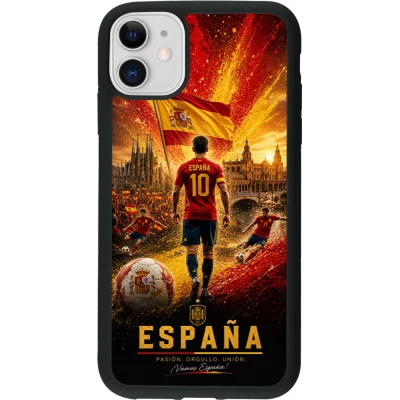 Coque iPhone 11 - Silicone rigide noir Football Espagne splash 2026