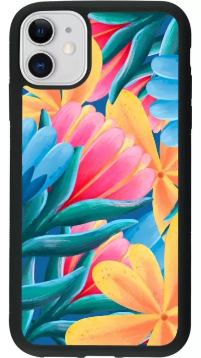 Coque iPhone 11 - Silicone rigide noir Spring 23 colorful flowers