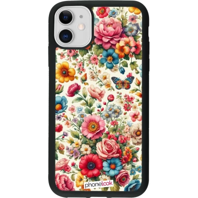 Coque iPhone 11 - Silicone rigide noir Spring 25 printemps fleuri