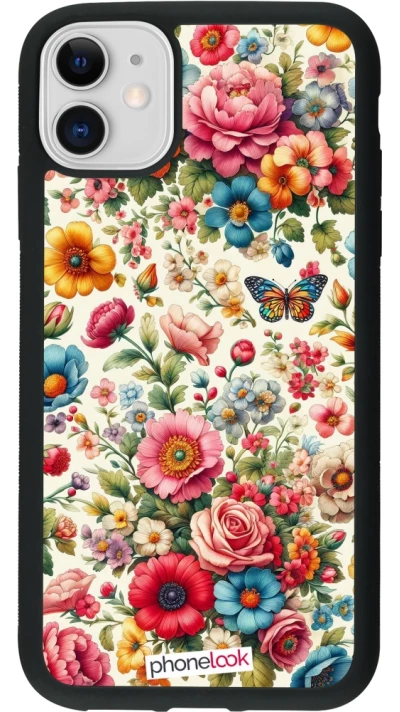 Coque iPhone 11 - Silicone rigide noir Spring 25 printemps fleuri