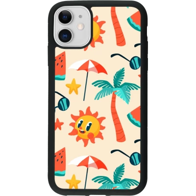 Coque iPhone 11 - Silicone rigide noir Summer 2025 Pattern soleil
