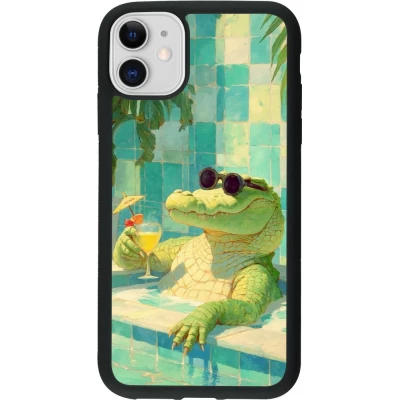 iPhone 11 Case Hülle - Silikon schwarz Crocodile in the swimming pool Summer 2026