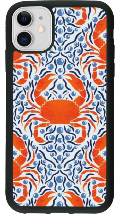 Coque iPhone 11 - Silicone rigide noir Crabs and pearls Summer 2026