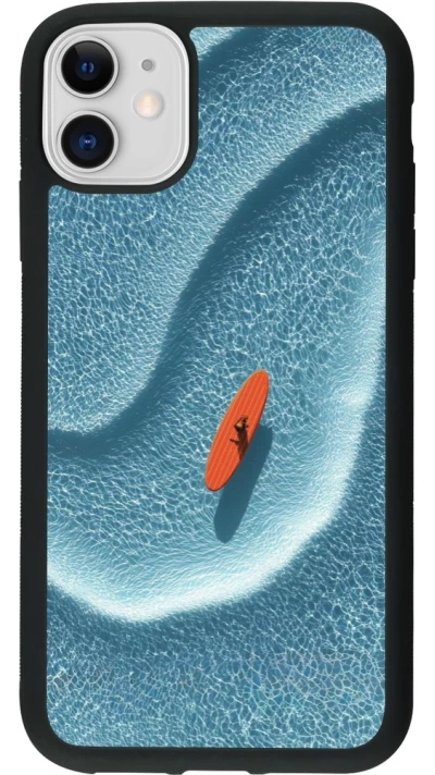 Coque iPhone 11 - Silicone rigide noir Orange surf Summer 2026