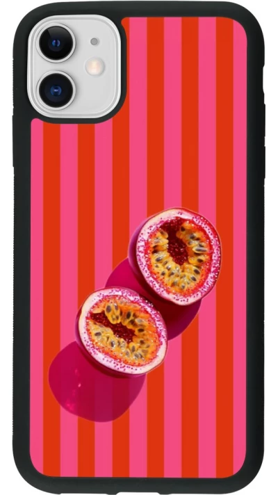Coque iPhone 11 - Silicone rigide noir Passion fruit Summer 2026