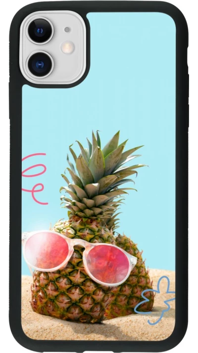 Coque iPhone 11 - Silicone rigide noir Pineapple with glasses Summer 2026